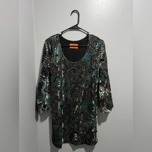 VOOM By Joy Han Boho Paisley Metallic Tunic Bell Blouse/Dress